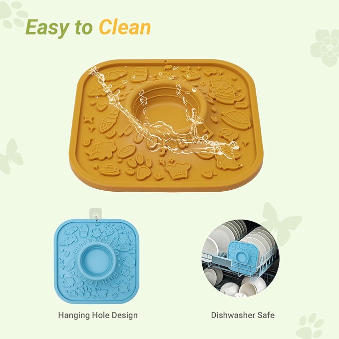 Bifeaw Lick Mat for Dogs with Suction - Dog Cat Lict Mat to Keep Them Busy - Puppy Lick Mat for Anxiety Relief (Blue and Yellow)