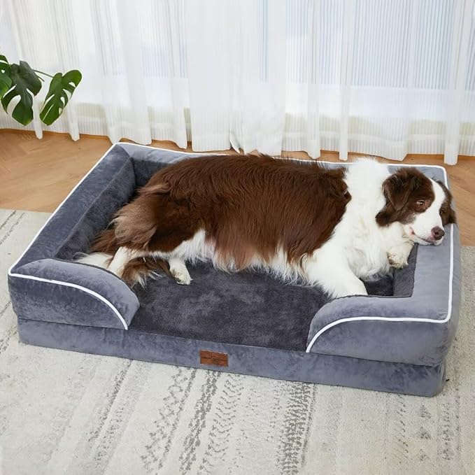 Comfort Expression Orthopedic Dog Bed for Extra Large Dogs 45x35 Inch, Waterproof Egg Crate Foam XL Pet Bed with Removable Bolsters, Dog Couch with Washable Cover & Non-Slip Bottom, Dark Grey