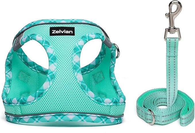 Zelvian Cat Harness and Leash Set for Walking, Escape Proof Adjustable Soft Mesh Kitten Harness with Reflective Strips, Breathable No-Choke Pet Vest for Medium Cats or Small Dogs(Green,M)