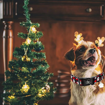 Elegant little tail Christmas Dog Collar, Pet Dog Collar Cotton Soft Red Plaid Winter Dog Collars Holiday with Quick Release Buckle Pet Puppy Collar for X-Small Puppy