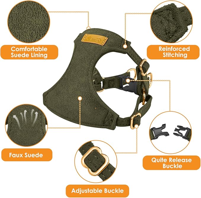 SlowTon Dog Harness Small Sized Dog - Soft XXS Dog Harness and Leash Set No Pull No Chock, Adjustable Lightweight Puppy Harness for XS Small Medium Dogs Cats (Solid Military Green, M)