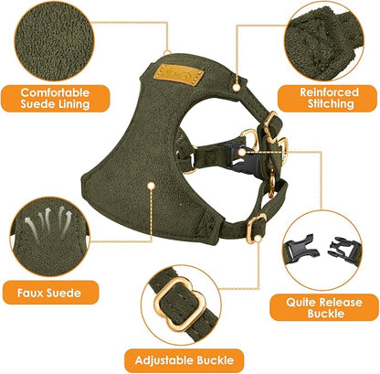 SlowTon Dog Harness Small Sized Dog - Soft XXS Dog Harness and Leash Set No Pull No Chock, Adjustable Lightweight Puppy Harness for XS Small Medium Dogs Cats (Solid Military Green, M)
