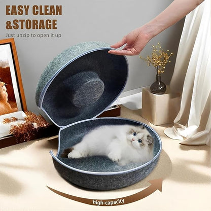 ZVGV Tunnel Bed for Indoor,cattasaurus Peekaboo cat cave for Multiple,Detachable Felt Felt Washable Interior for Indoor Cats,Donut Tunnel -24inch(Light Gray) (Light Gray + Dark Gray)