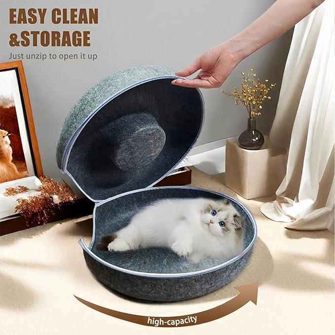 ZVGV 24inch-Tunnel Bed for Indoor,cattasaurus Peekaboo cat cave for Multiple,Detachable Felt Felt Washable Interior for Indoor Cats,Donut Tunnel (Dark Grey)