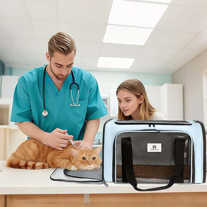 DSDCDJ Cat Carrier Dog Carrier - Soft-Sided Cat Carrier with Plush Pad & Cooling Mat, Easy-Load 4-Side Zipper & 3-Side Mesh Ventilation, Pet Carrier Airline Approved for Cats/Dogs Up to 20 lbs, Blue