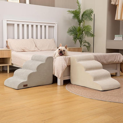 Aodisman Dog Stairs Ramp for Bed and Couch,4 Step Dog Steps for Small Dogs,Pet Stairs with Non-Slip Bottom for Old Cats,Indoor Pet Steps,Comfort,Durable,17.4" H,Light Grey