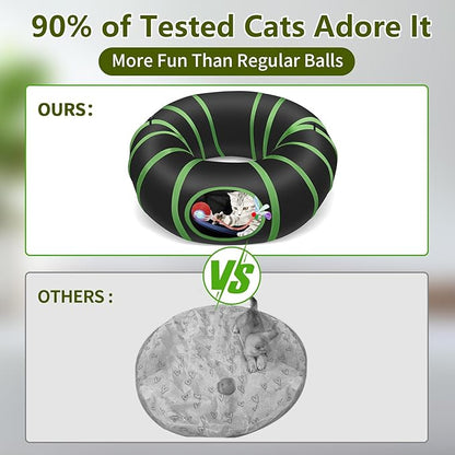 Interactive Cat Toy with Motorized Ball & Collapsible Tunnel - Fast Rolling Motion-Activated, Hide & Seek Puzzle Game for Indoor Adult Cats & Kittens, Stimulating Hunting Self Play Boredom Buster