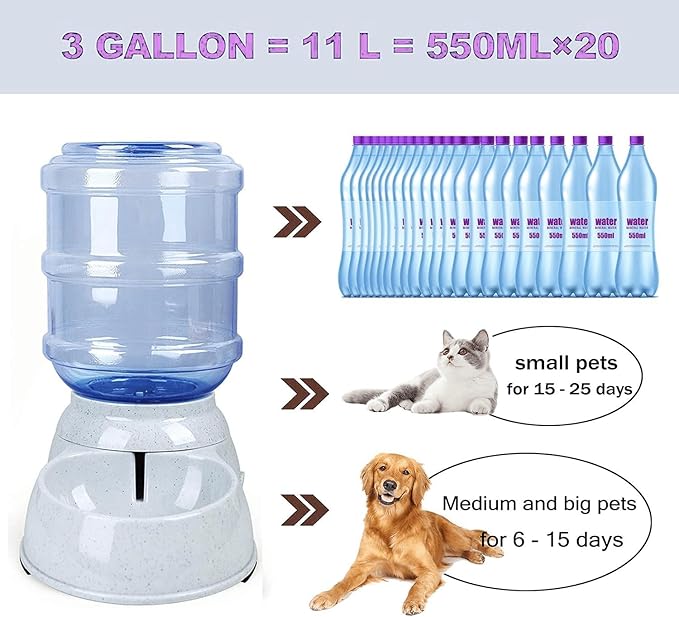 Gravity Pet Feeder and Water Dispenser Set, 3 Gallon/11L Automatic Dog Feeder and Dog Water Dispenser for Dogs Cats Pets Animals Large Capacity