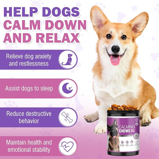 Calming Chews for Dogs 200pc Dog Calming Treat and Bites with Melatonin - Anxiety and Stress Relief Treats for Dogs Puppy Sleep Aid Calm Dog with Noise,Thunder,Barking,Separation,Chewing