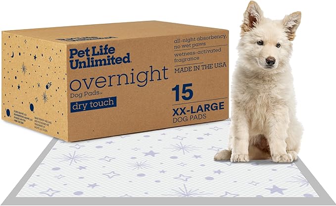 Pet Life Unlimited Overnight XXL Puppy Pads 30"x36" – 15 Count | Leak-Proof Extra-Extra-Large Dog Training Pads with Overnight Protection & Jasmine Honey Scent | USA Made