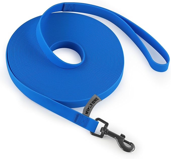 Wolfone 50ft Blue Long Leash - Waterproof Training Dog Leash for Recall, Swimming, Camping, Beach, Hunting, Walking