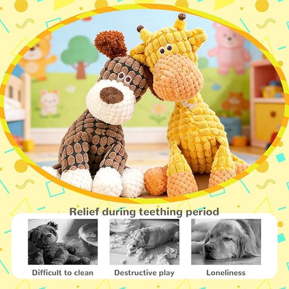 2026 New Durable Plush Dog Toys for Aggressive Chewers, Indestructible Dog Toy, Squeaky Chew Toy for Small Medium Large Dogs Puppy Teething Toys (Brown+Orang)