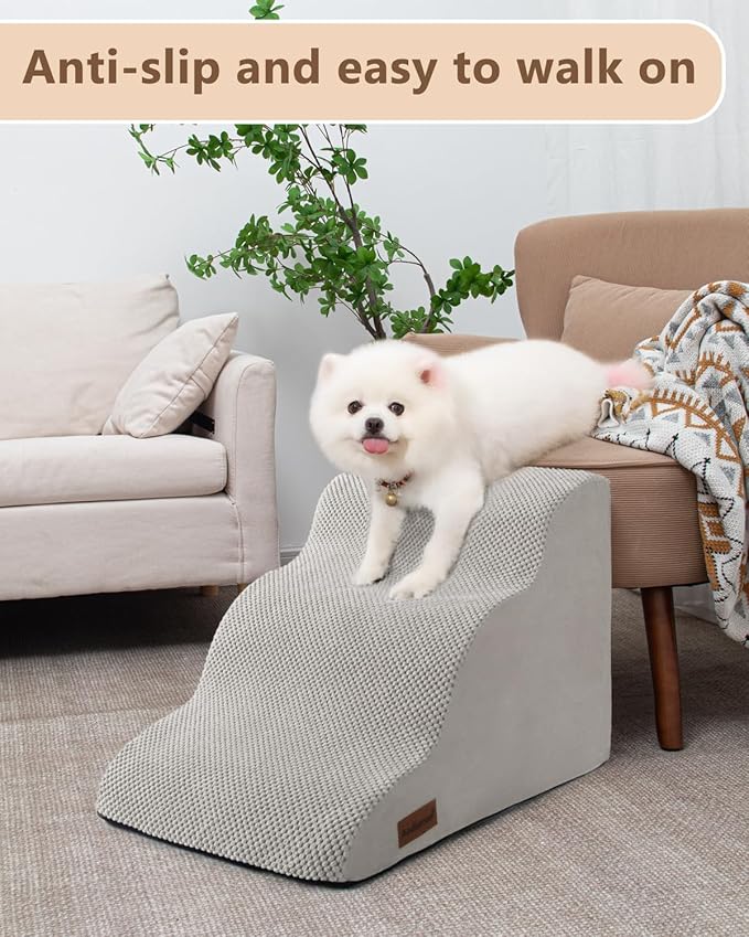 Aodisman Dog Stairs for Small Dogs,3 Step Dog Ramp for Couch and Bed,Pet Stairs with Non-Slip Bottom for Old Cats,Indoor Pet Steps,Comfort,Durable,15.4" H,Light Grey