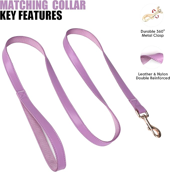PET ARTIST Soft PU Leather Dog Collar and Leash Set, Bright & Stylish 5FT PU Leather Leash and Collar Set, Durable Pet Collars with Quick Release Metal Buckle for Small Dogs,Purple,S(9"-14")