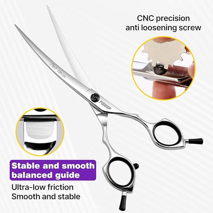 Curved Dog Grooming Scissors 7.5 in Curve Shears for Pet Dogs Cat Japan 440C 30°Arc Upward & Downward for Trimming Face and Paws(7.5, Curved)