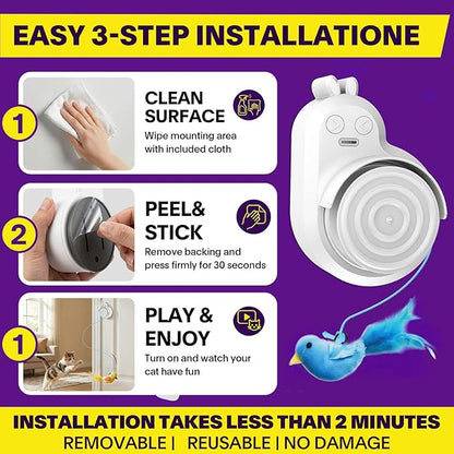 Interactive Cat Toys for Indoor Cats: Automatic Electric Flying Bird Feather & Mouse Wand, Rechargeable Electric Hanging Play Chase Exercise Moving Enrichment Toy for Bored Kittens and Adult Cats