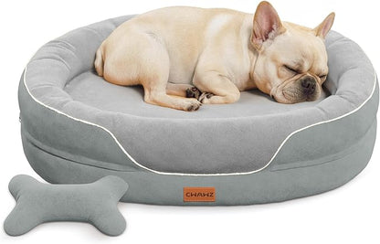 CWAWZ Large Orthopedic Dog Bed, 36 in. Dog Bed for Large Sized Dogs with Full-Surround Bolsters, Dual-Sided Dog Cooling Beds with Memory Foam, Washable Pet Sofa Couch with Nonslip Bottom, Light Grey