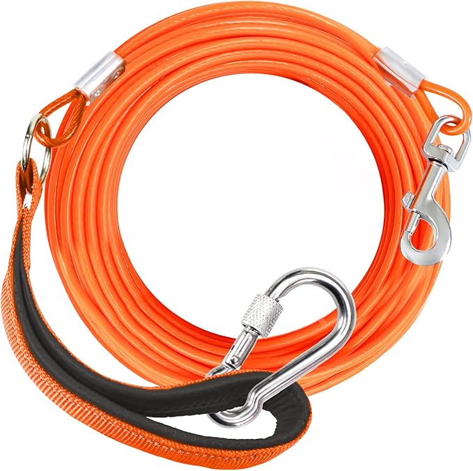 Heavy Duty 50ft Tie Out Cable for Medium Large Dogs, Chew Proof Dog Leash with Padded Handle for Training Walking