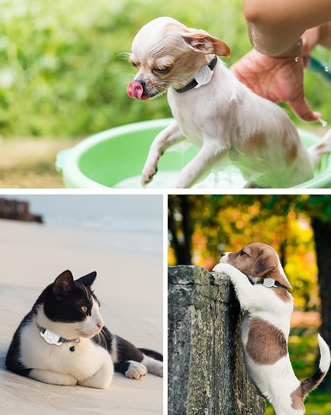 Dynmeow Dog Cat Collar Holder Compatible with Airtag, Anti-Lost Silcione Holder for 3/8 and 5/8 Inch Wide Collars, White, S(1 Pack)
