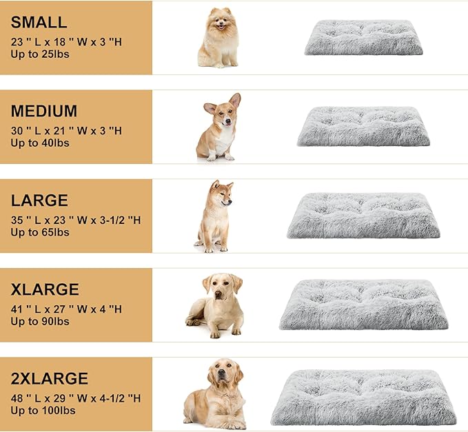 BFPETHOME Dog Bed for Large Dogs, Plush Kennel Pad for Sleeping &Ease Anxiety, Washable Mats with Anti-Slip Bottom - 48 x 28 inch, Grey