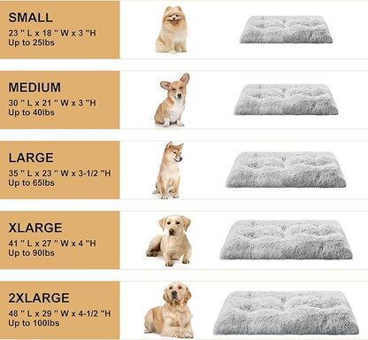 BFPETHOME Dog Bed for Large Dogs, Plush Kennel Pad for Sleeping &Ease Anxiety, Washable Mats with Anti-Slip Bottom - 48 x 28 inch, Grey