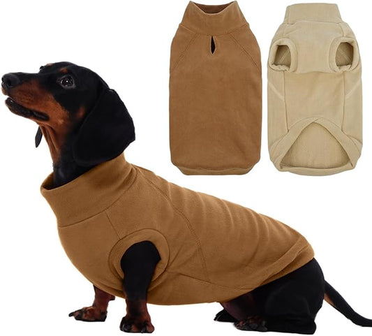 IECOii 2 Pack Fleece Dachshund Sweater - Cozy & Stretchy Winter Coats, Weenie Fleece Vest for Daily Wear, Cold Weather Sweatshirts for Outdoors, Machine Washable (Size L, Dark Brown & Light Brown)