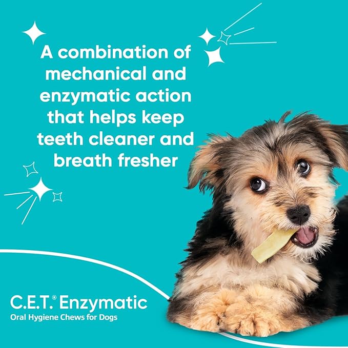 Virbac C.E.T. Enzymatic Oral Hygiene Chews for Small Dogs - Plaque & Tartar Control - Single Layer Beefhide with Exclusive Dual-Enzyme System & Tasty Chicken Flavor - Easy to Give Dog Dental Chew