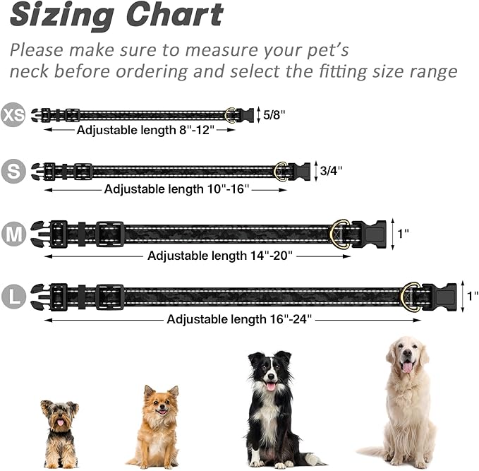 Reflective Dog Collar for Extra Small Dogs Cats, Cute Camouflage Adjustable Heavy-Duty Nylon Puppy Collar for Boy and Girl Female, Soft Pet Accessories with Quick Release Buckle, Black