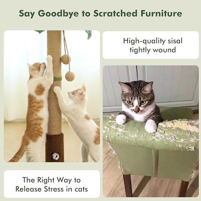 Woochpet Cat Scratching Post 35'' Tall Cat Scratcher Tree Tower Scratching Posts for Indoor Cats with Cat Toy Mouse Hole and Interactive Wooden Ball for Kittens Adults Cats
