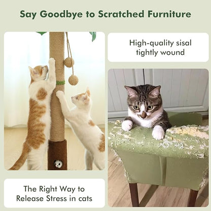 Woochpet Cat Scratching Post 35'' Tall Cat Scratcher Tree Tower Scratching Posts for Indoor Cats with Cat Toy Mouse Hole and Interactive Wooden Ball for Kittens Adults Cats