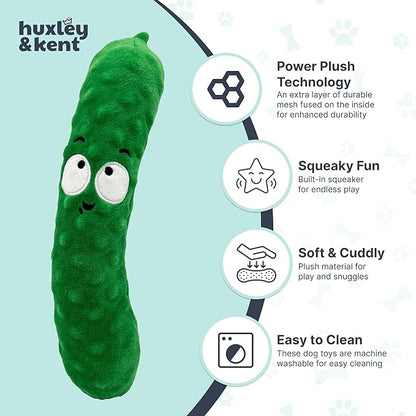 Huxley & Kent Funny Dog Toy w/Squeaker – Power Plush Squeaky Dog Toys for Small, Medium & Large Dogs – Soft Stuffed Animal for Indoor Play & Fetch - Fetchies® Dell Pickle, Large