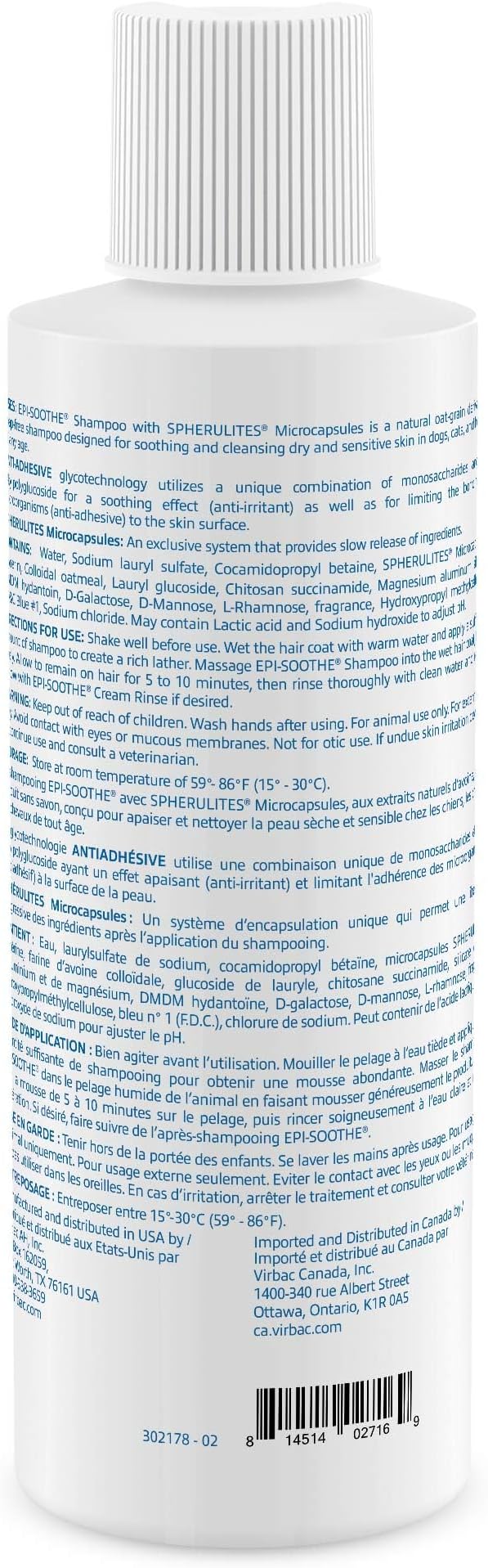 Virbac Epi-Soothe Pet Shampoo For Dogs, Cats & Horses (16 oz) - For Dry or Sensitive Skin