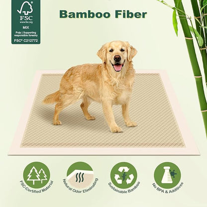 MIZOK Dog Pee Pads Extra Large 28×34in Bamboo Puppy Pads Odor Eliminating Pee Pads for Dogs Super Absorbent Leak-Proof Training Pads with Adhesive Tabs, Disposable (40 Counts)