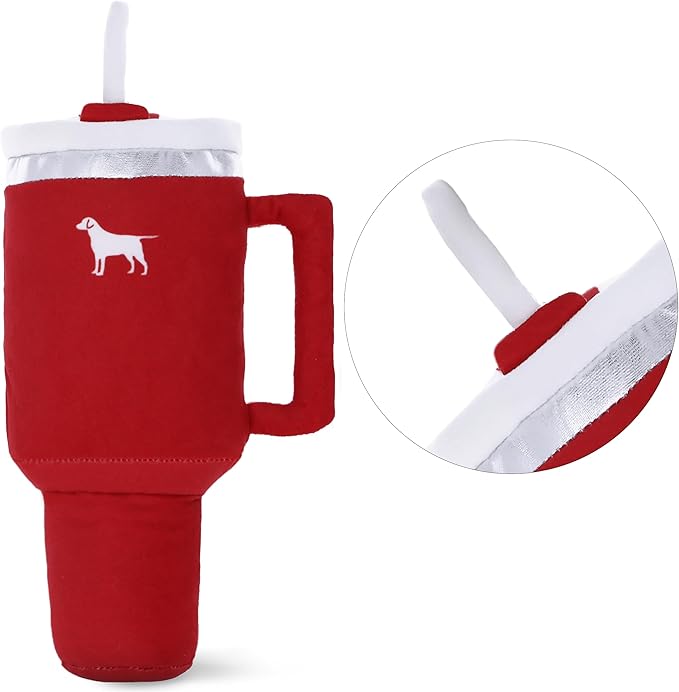 Pup Cup Tumbler Dog Toy – Cute Girl Dog Toy, Valentines & Birthday Gift, Interactive Squeaker, Fun Puppy Present (Ruby Red)