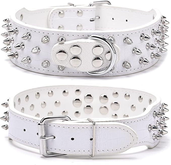 Serijoars Spiked Studded Dog Collar, PU Leather Dog Collar, Adjustable Pet Collars for Medium or Large Breed Pet (L, Leopard1)