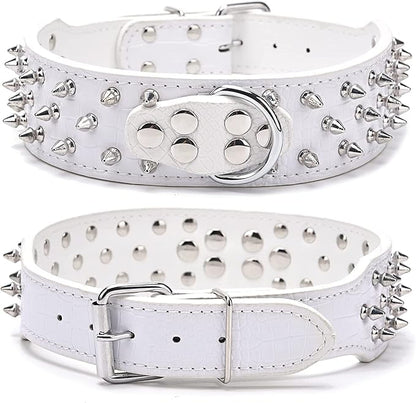 Serijoars Spiked Studded Dog Collar, PU Leather Dog Collar, Adjustable Pet Collars for Medium or Large Breed Pet (S, Leopard1)