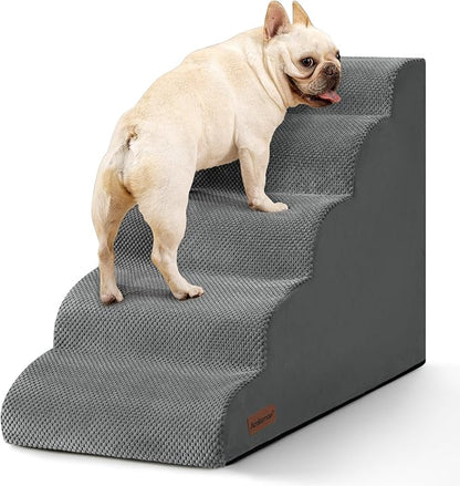 Aodisman Dog Stairs for High Bed,5 Step Dog Ramp for Small and Medium Dogs,Pet Stairs with Non-Slip Bottom for Puppy, Older Cat,Indoor Pet Steps,Comfort,Durable,22.4" H,Grey