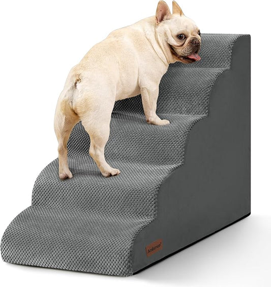 Aodisman Dog Stairs for High Bed,5 Step Dog Ramp for Small and Medium Dogs,Pet Stairs with Non-Slip Bottom for Puppy, Older Cat,Indoor Pet Steps,Comfort,Durable,22.4" H,Grey