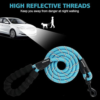Rttochfy Rope Dog Leash 2/4/5/6/8/10 FT with Comfortable Padded Handle and Highly Reflective Threads for Small Medium and Large Dogs Heavy Duty (1/2"-10 FT, Purple)