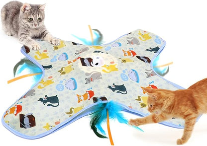 DFQ Interactive Cat Toy for Indoor Cats, Rechargeable Touch-Activated Moving Feather Wand with Concealed Motion, Play Toy for Kittens and Adult Cats (Yellow)