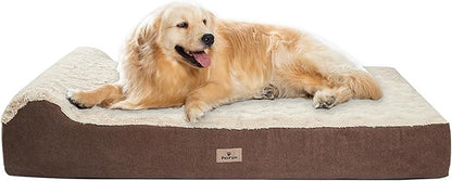 PetFun Jumbo Orthopedic Dog Bed - 7-inch Thick Memory Foam Pet Bed with Pillow Removable Cover Free Waterproof Liner - for Large Dogs (Khaki (Textured Plush), 50''L x 34''W x 10''Th I Extra Large)