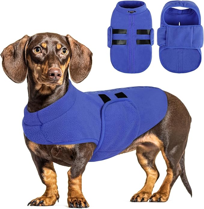 Queenmore Medium Dog Sweater, Soft Fleece Vest Pullover Dog Jacket with Leash Hole, Warm Winter Dog Clothes Cold Weather Doggy Dachshund Sweaters for Medium Dogs Cats Boy or Girl (Blue,M)
