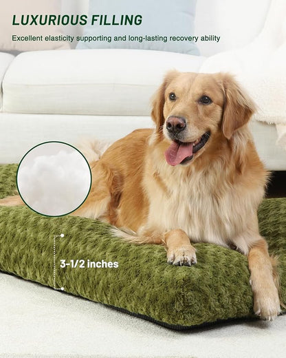 KSIIA Washable Dog Bed Comfy Dog Crate Pad Deluxe Plush Pet Bed Non-Slip Kennel Pad for Large Dogs, 35" x 23", Green