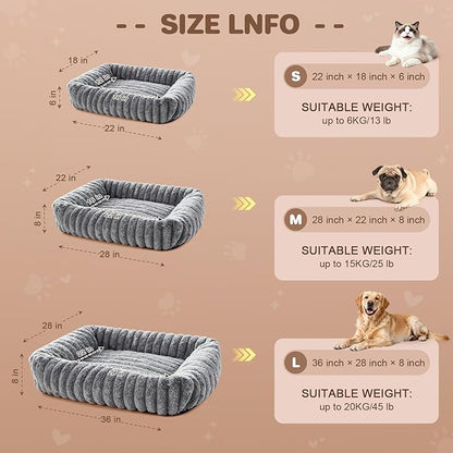 Dog Beds Large Sized Dog, Washable Self Warming Dog Cat Bed Rectangle Orthopedic Large Pet Sofa, Super Soft Plush Rabbit Fur Pet Couch Cute Cat Bed with Removable Zipper Cover & Anti-Slip Bottom