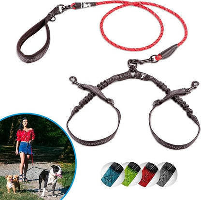 SparklyPets - Double Dog Bungee Rope Leash for 2 Small Dogs - Dual Dog Lead for Small Breeds - Soft Handles, No Tangle, Adjustable Couplers - Flow Leash, 2 Dogs Walking Accessory