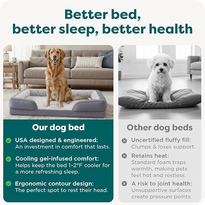 FurHaven Cooling Gel Dog Bed for Large Dogs, Perfect Comfort Sofa Bed with Cool Gel-Top Foam with a Solid Orthopedic Foam Base for Joint Support, Washable Cover, Jumbo XL, Plush & Velvet, Granite Gray