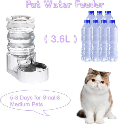 RIZZARI Pet Water Bowl Dispenser: 4L Large Capacity Automatic Stainless Steel Gravity Feeder - Easy Clean -No Power Needed - with Triple Filter - for Kittens & Puppies - Pet Corner - Living Room Nook