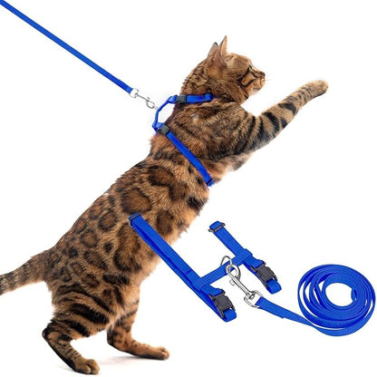 PUPTECK Adjustable Cat Harness and Leash Set Escape Proof Kitten Strap Collar for Walking Travel, Blue