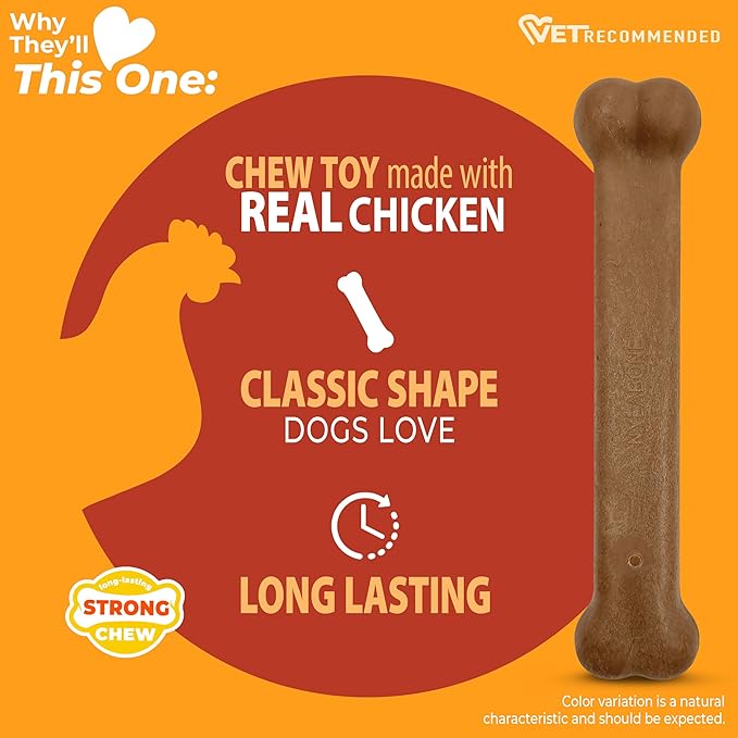 Nylabone Original Bone Strong Chew Toy for Dogs Made with Real Chicken, Durable Dog Chew Bones for Aggressive Chewers, Long-Lasting Flavor Keeps Dogs Busy, Large Dog Toys - Up to 50 lbs, 1 Count