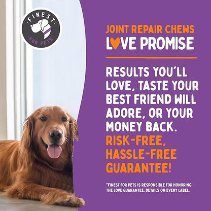 Joint Repair Hip and Joint Chews for Dogs - Finest For Pets Glucosamine, Chondroitin, MSM, Hemp, Omega 3 & Turmeric for Dog Joint Support, Mobility & Pain Relief - (120 Chicken Chews, Made in USA)